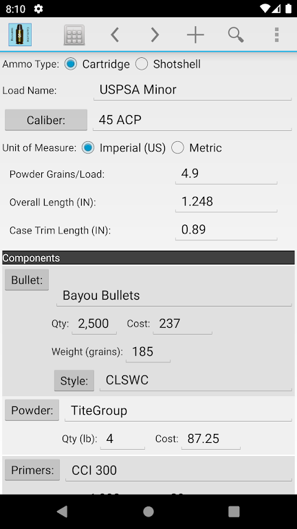 Reloading Calculator - Ammo Captura de tela 0