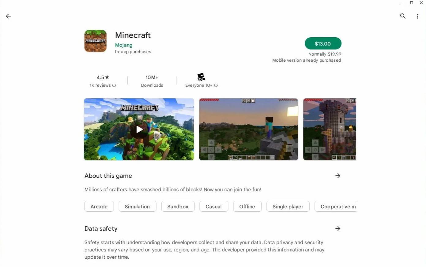 Minecraft для Chromebook