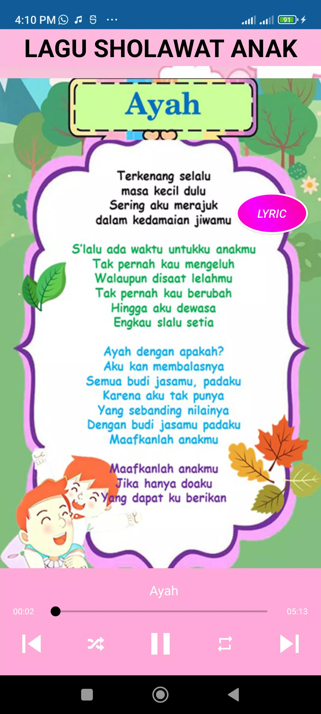 Lagu Anak Muslim Sholawat Nabi Capture d'écran 2