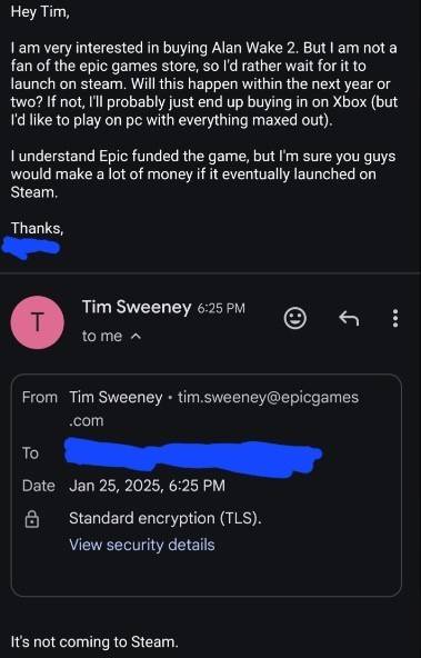 Alan Wake 2 não será vendido no Steam, Tim Sweeney confirmou