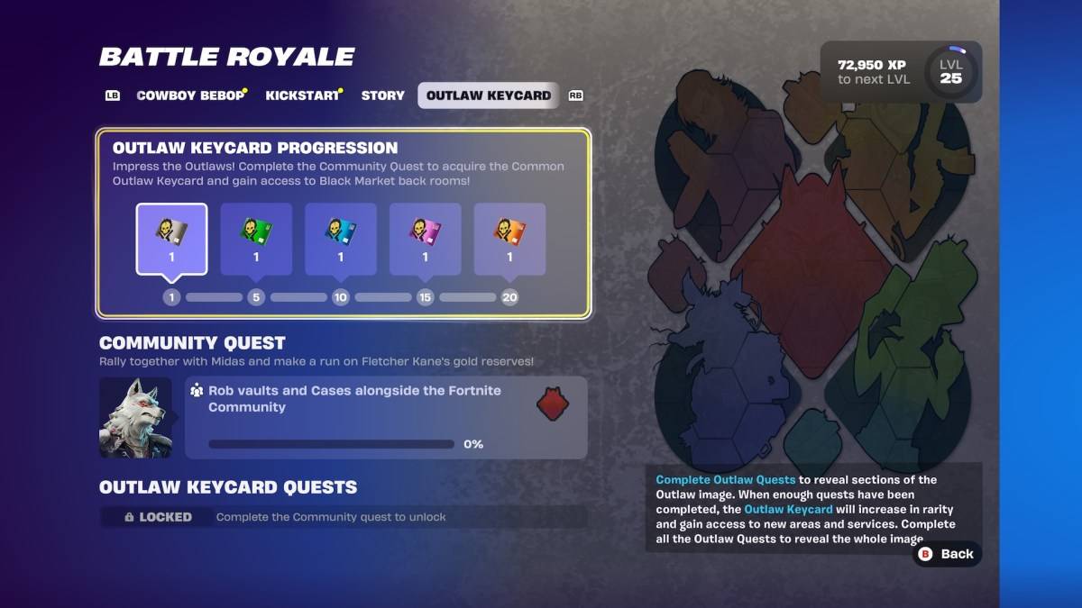 Fortnite第6章のアウトローキーカードのアップグレード。