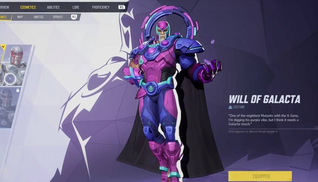 Magneto em sua vontade de Galacta Skin no menu de seleção