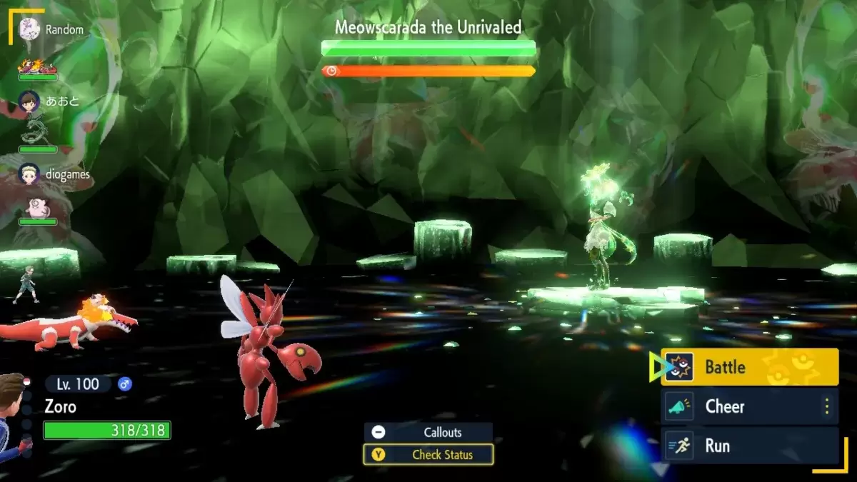 Meowscarada the Unrivaled in Pokémon Scarlet & Violet Tera Raid, weak against Bug-, Fire-, and Flying-type moves