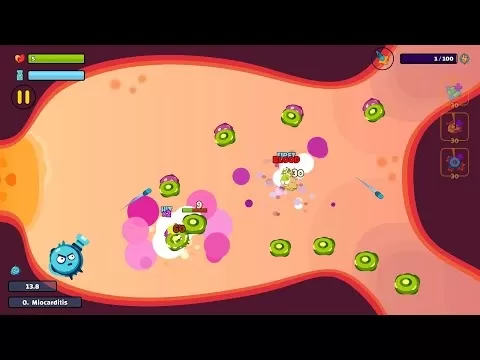 Bodyguard Cellwars gameplay screenshot showing immune cells battling pathogens