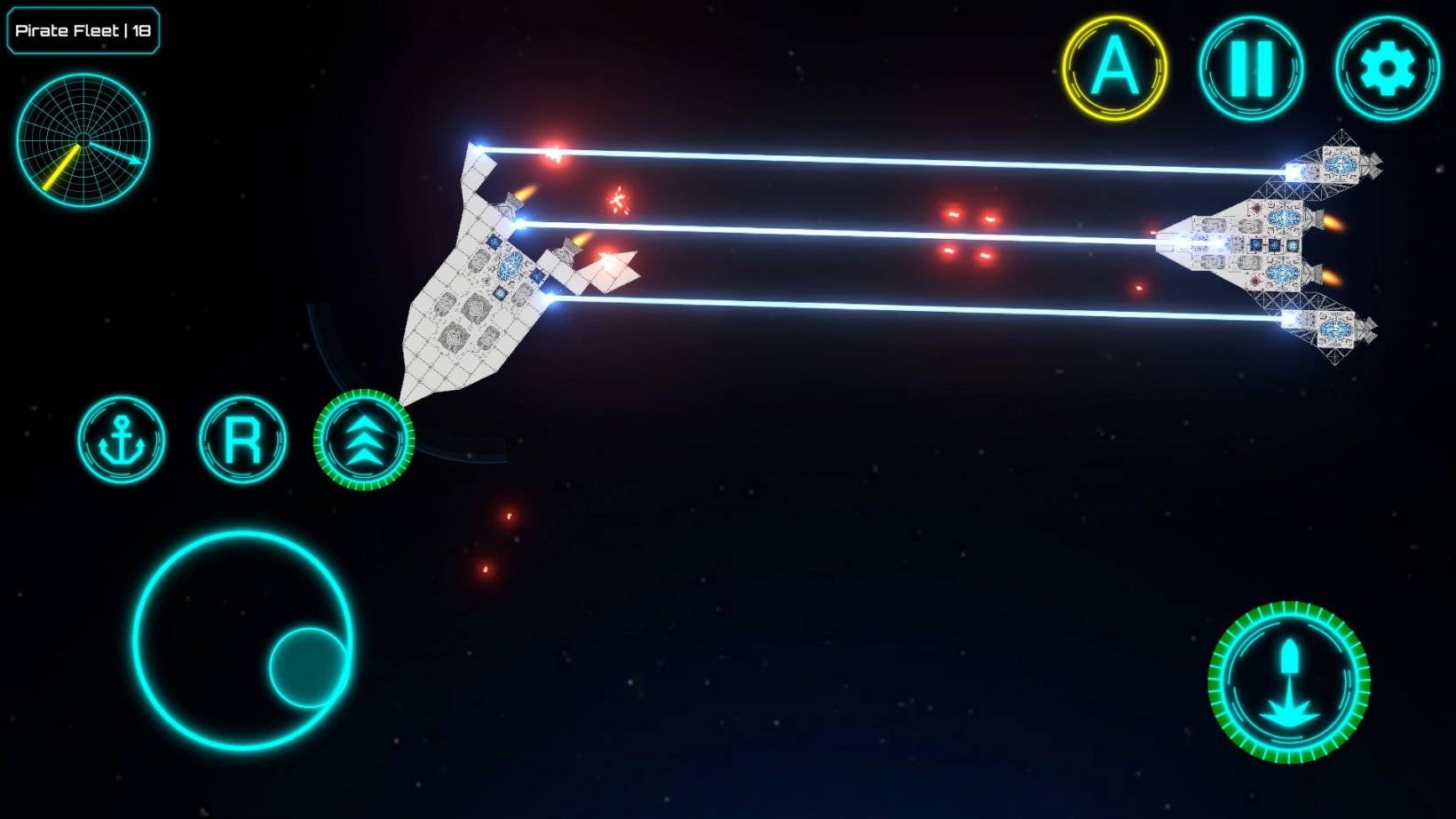 two spacecrafts fighting and a touchpad layout