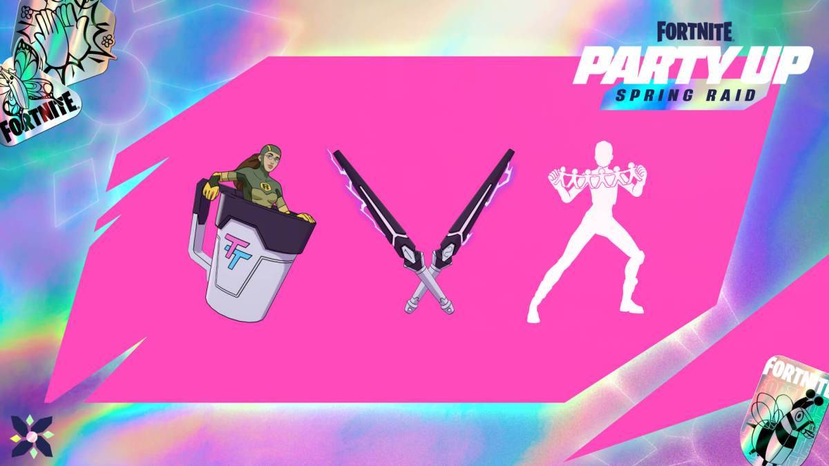 Party Up Spring Raid Event Rewards in Fortnite als Teil eines Artikels darüber, wie man Dupli-Kate freischalt.