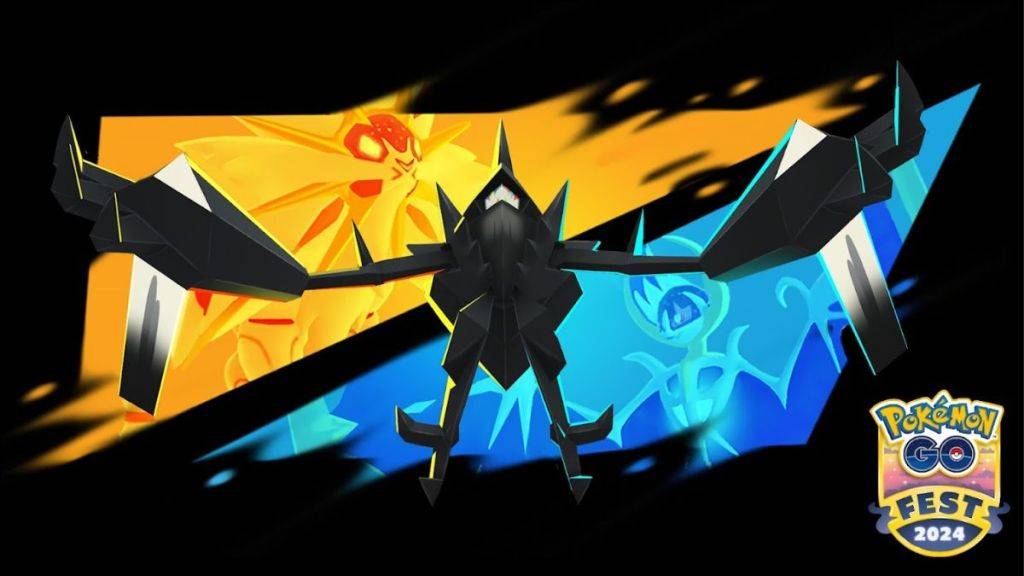 Pokemon Go Image montrant Necrozma, avec Necrozma Dusk Mane et Dawn Wings en arrière-plan